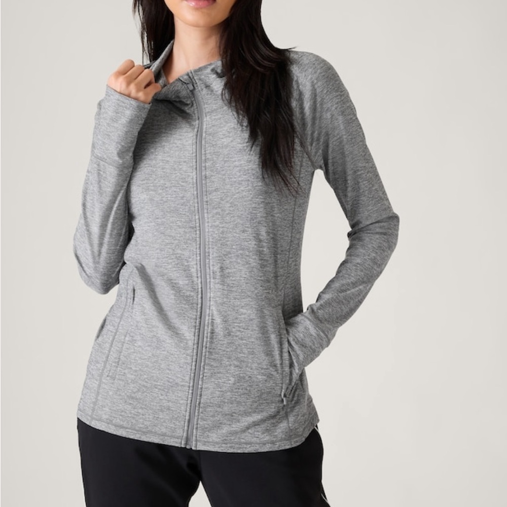 Athleta Pacifica Illume UPF Relaxed Jacket M Hooded Lightweight Gray Heather